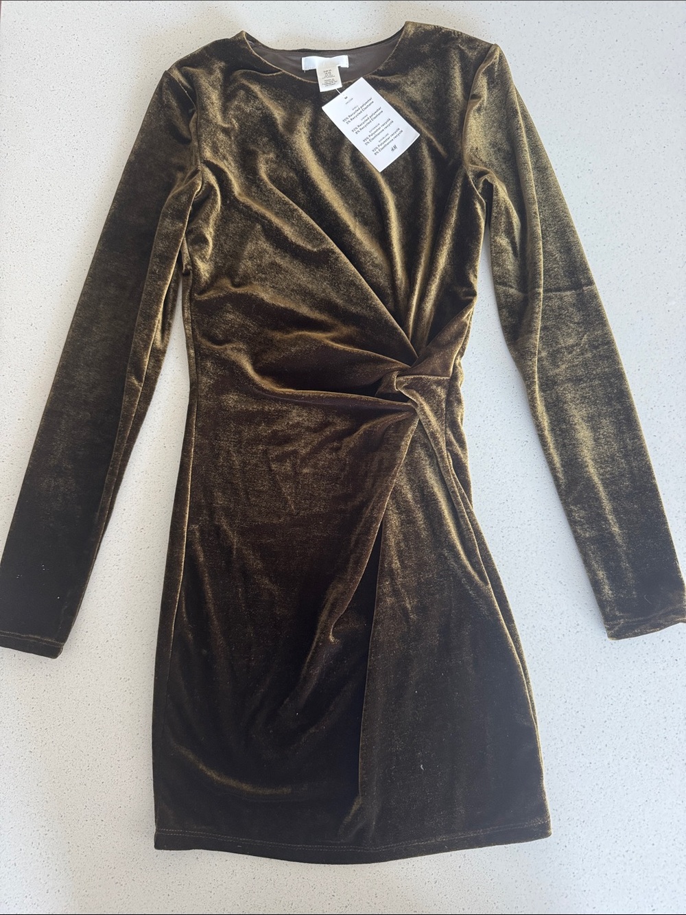 BNWT XS H&M Olive Green Velvet Mini Dress
